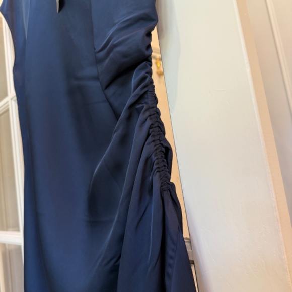 Banana Republic Shirred-Side Navy Satin Midi Dress - Picture 3 of 5